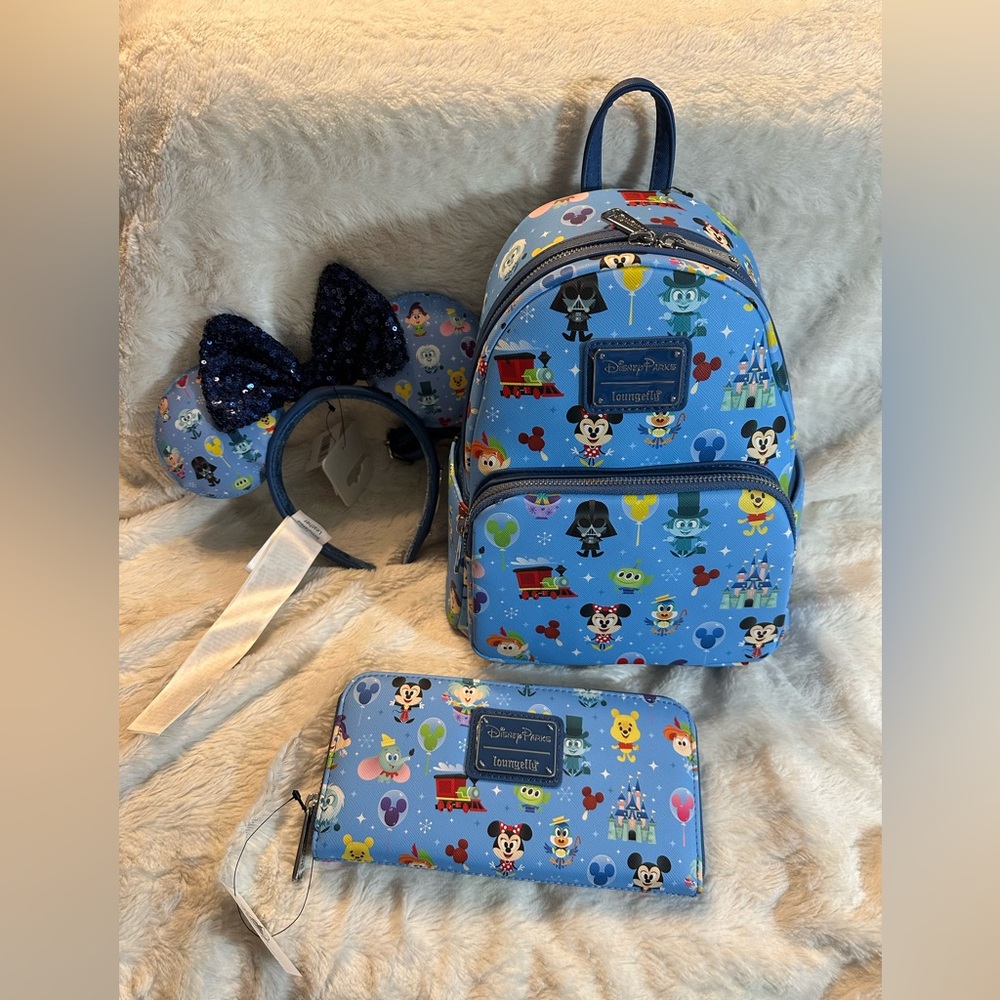 Brand NEW Disney Parks Icon Chibi Loungefly Backpack, Wallet & Ears